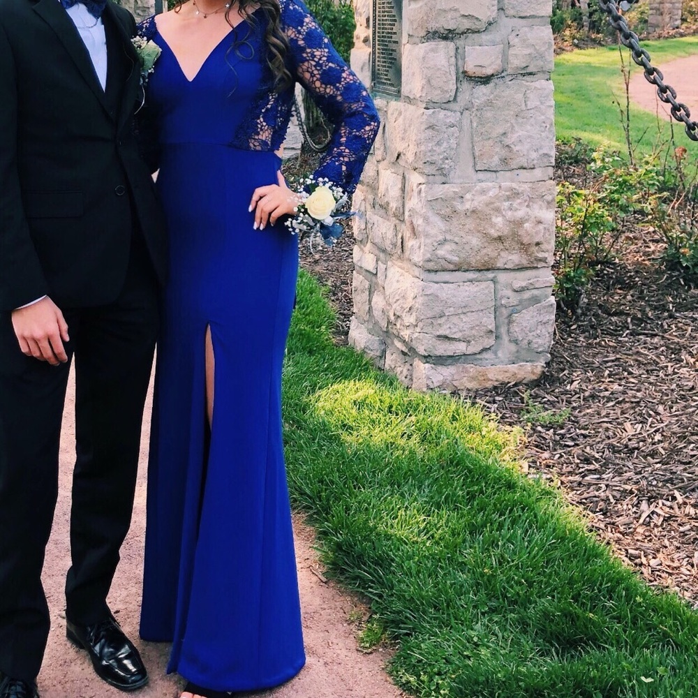 Royal Blue Long Sleeve Formal Dress